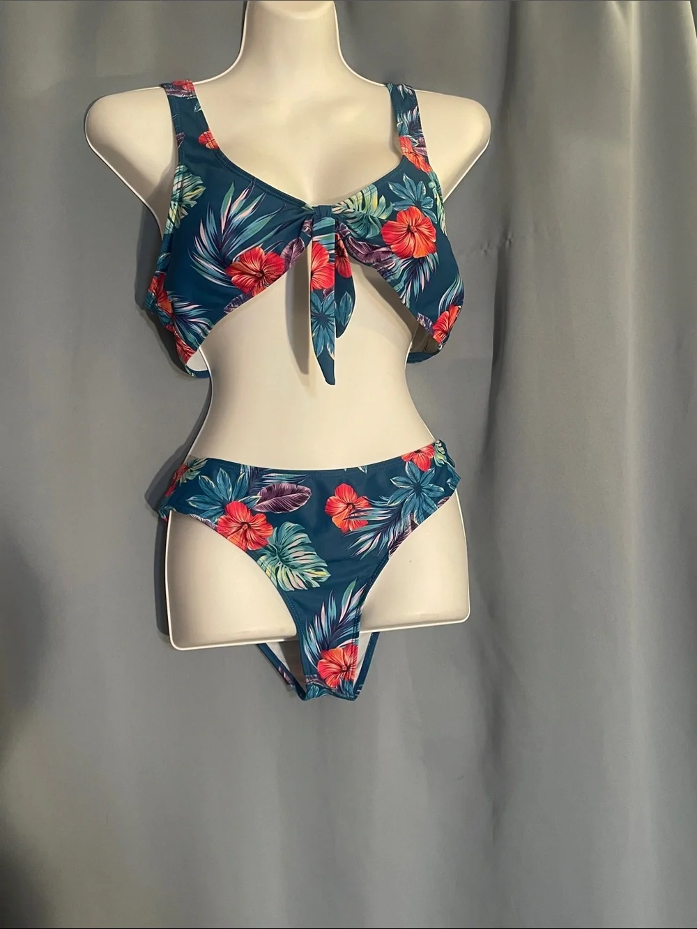 Floral Tie-Front Teal Bikini Set - Women